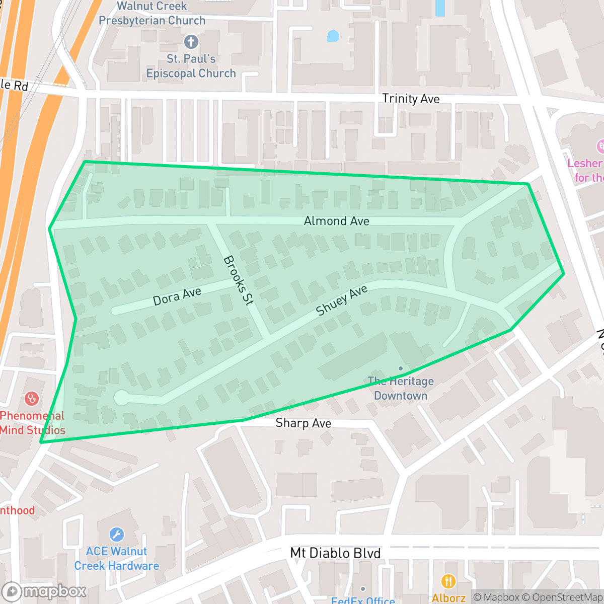 Map showing the location of Almond-Shuey, Walnut Creek, CA