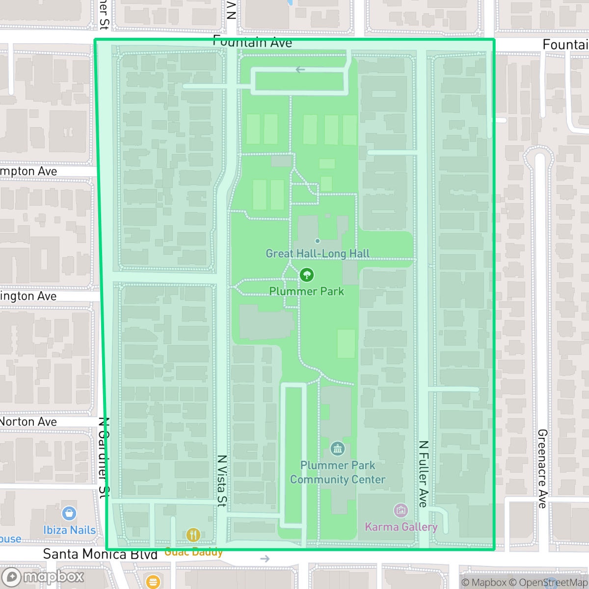 Map showing the location of Plummer Park, West Hollywood, CA