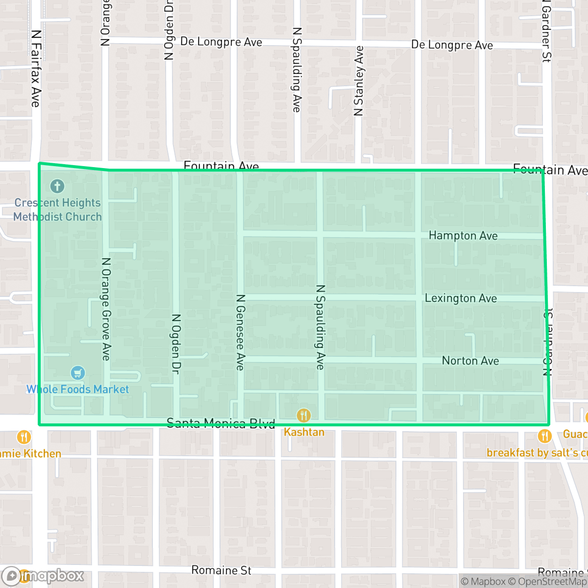 Map showing the location of SoFo, West Hollywood, CA