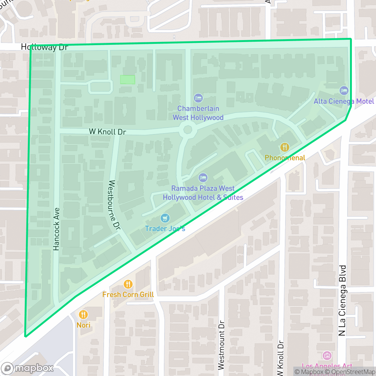 Map showing the location of West Hollywood North, West Hollywood, CA
