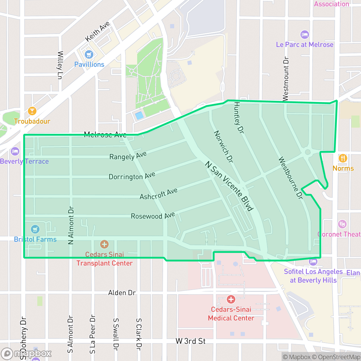 Map showing the location of West Hollywood West, West Hollywood, CA