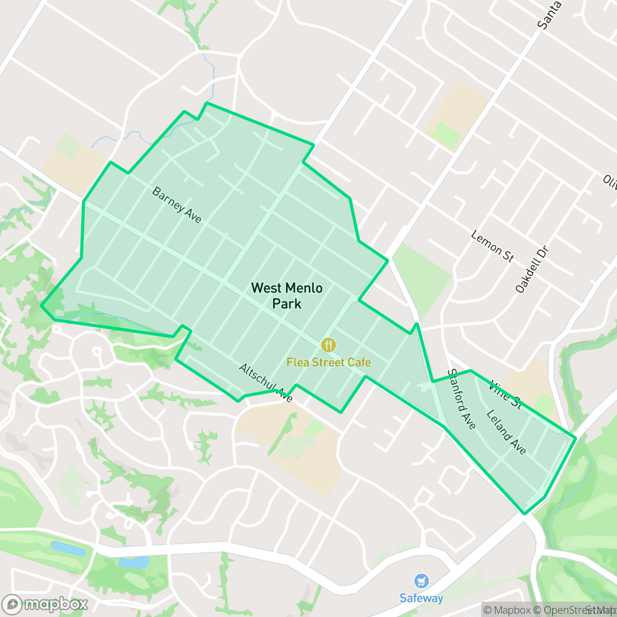 Map showing the location of West Menlo Park, CA — coverage area
