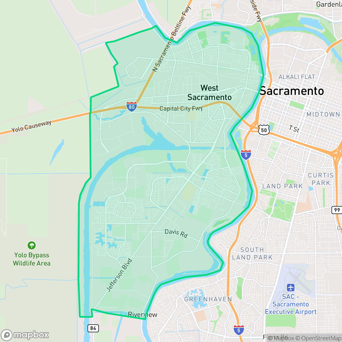 Map showing the location of West Sacramento, CA — coverage area