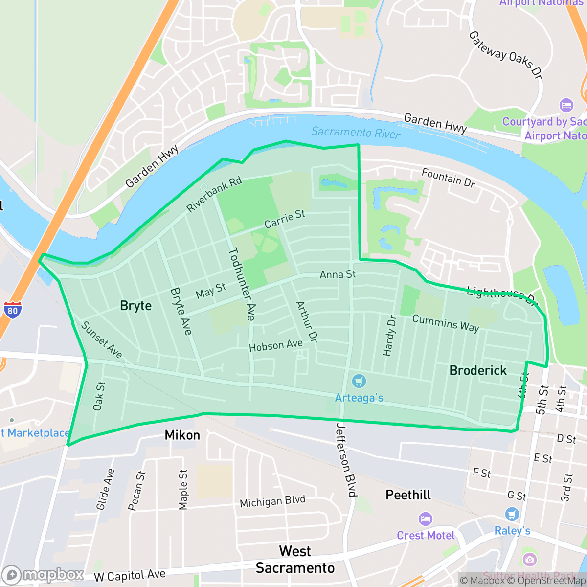 Map showing the location of Broderrick/Bryte, West Sacramento, CA