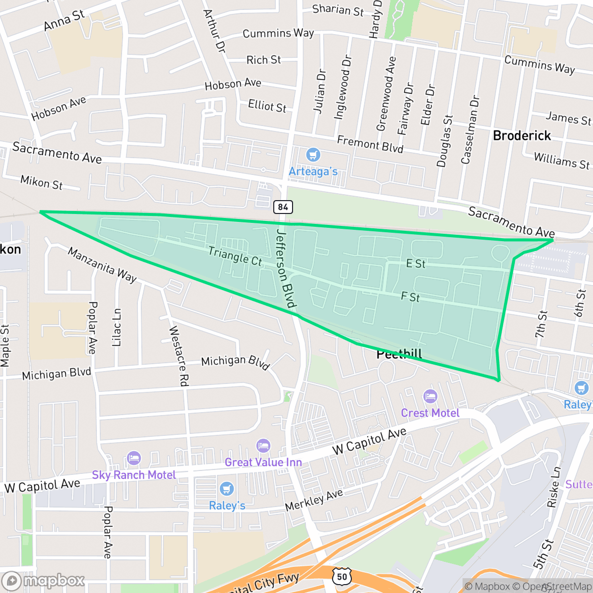 Map showing the location of Iron Triangle, West Sacramento, CA