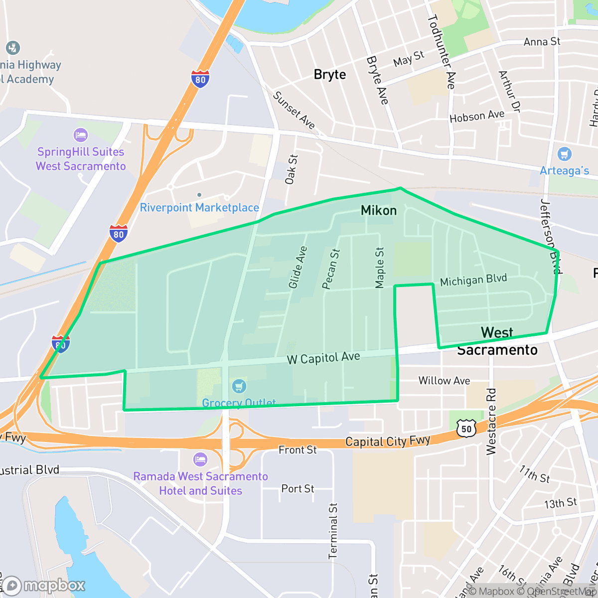 Map showing the location of Michigan-Glide-Sutter, West Sacramento, CA