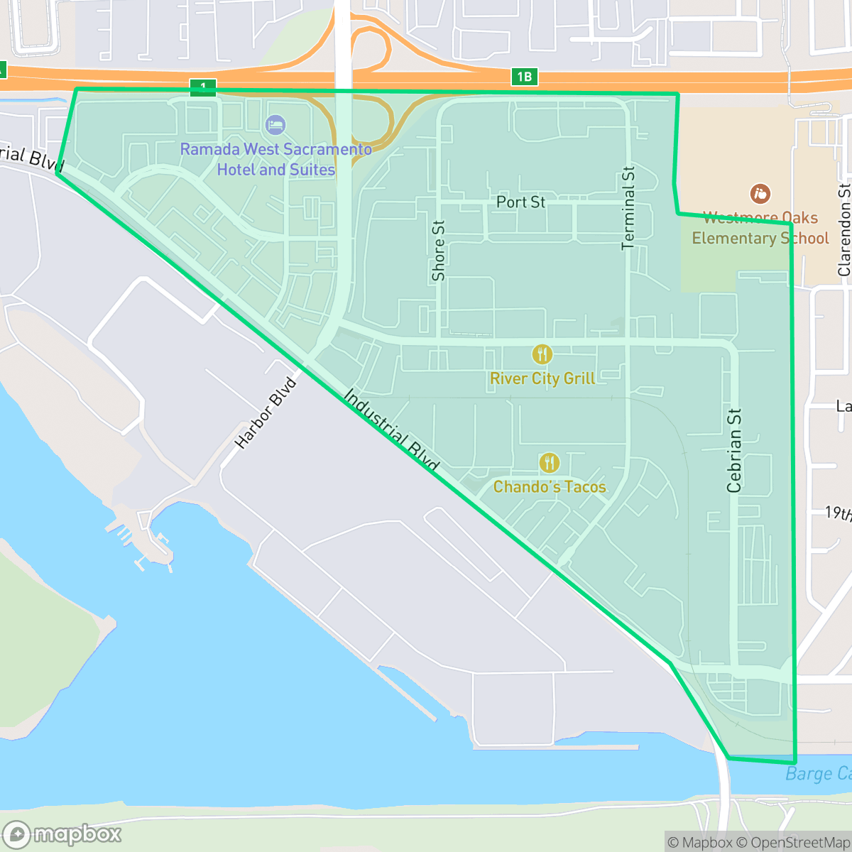 Map showing the location of North of Port Indust., West Sacramento, CA