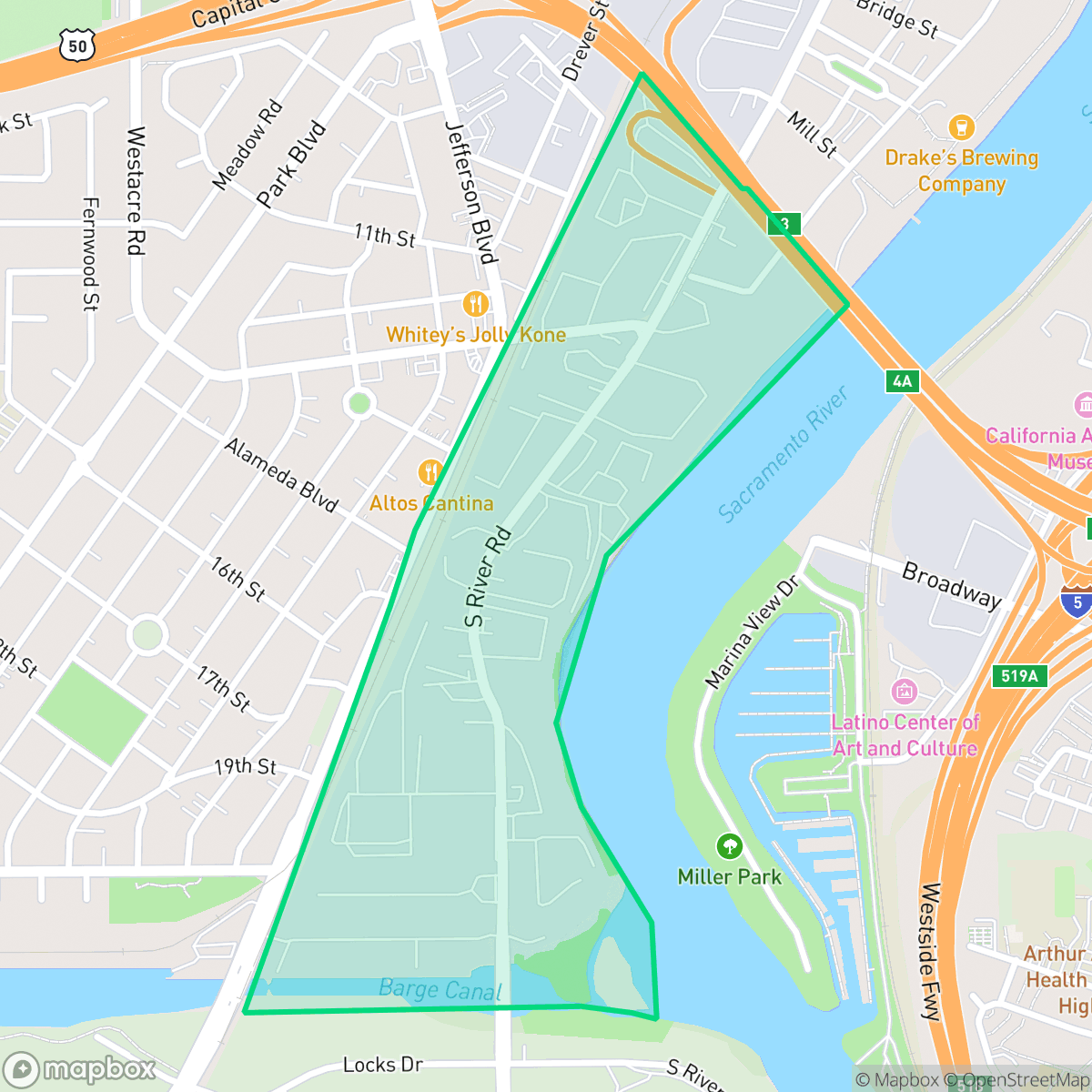 Map showing the location of Pioneer Bluff, West Sacramento, CA