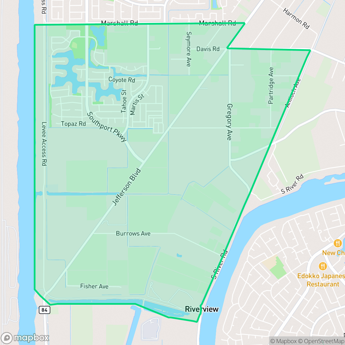 Map showing the location of Southwest Village, West Sacramento, CA
