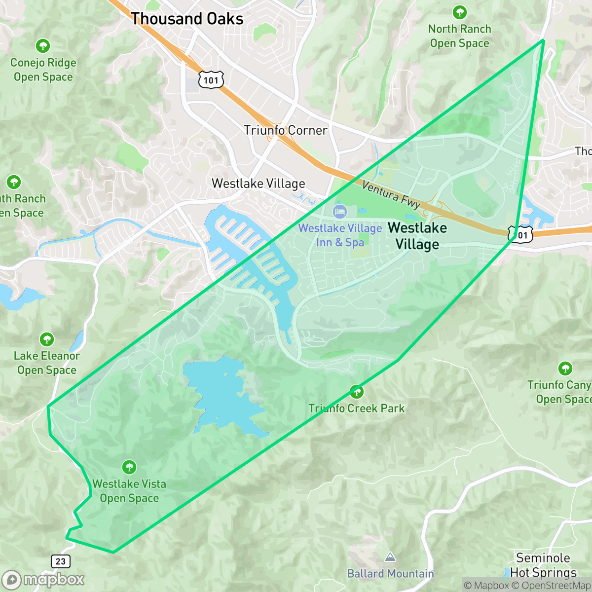 Map showing the location of Westlake Village, CA — coverage area