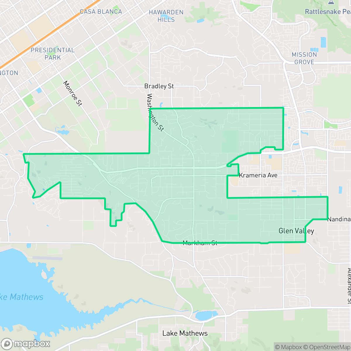 Map showing the location of Woodcrest, CA — coverage area