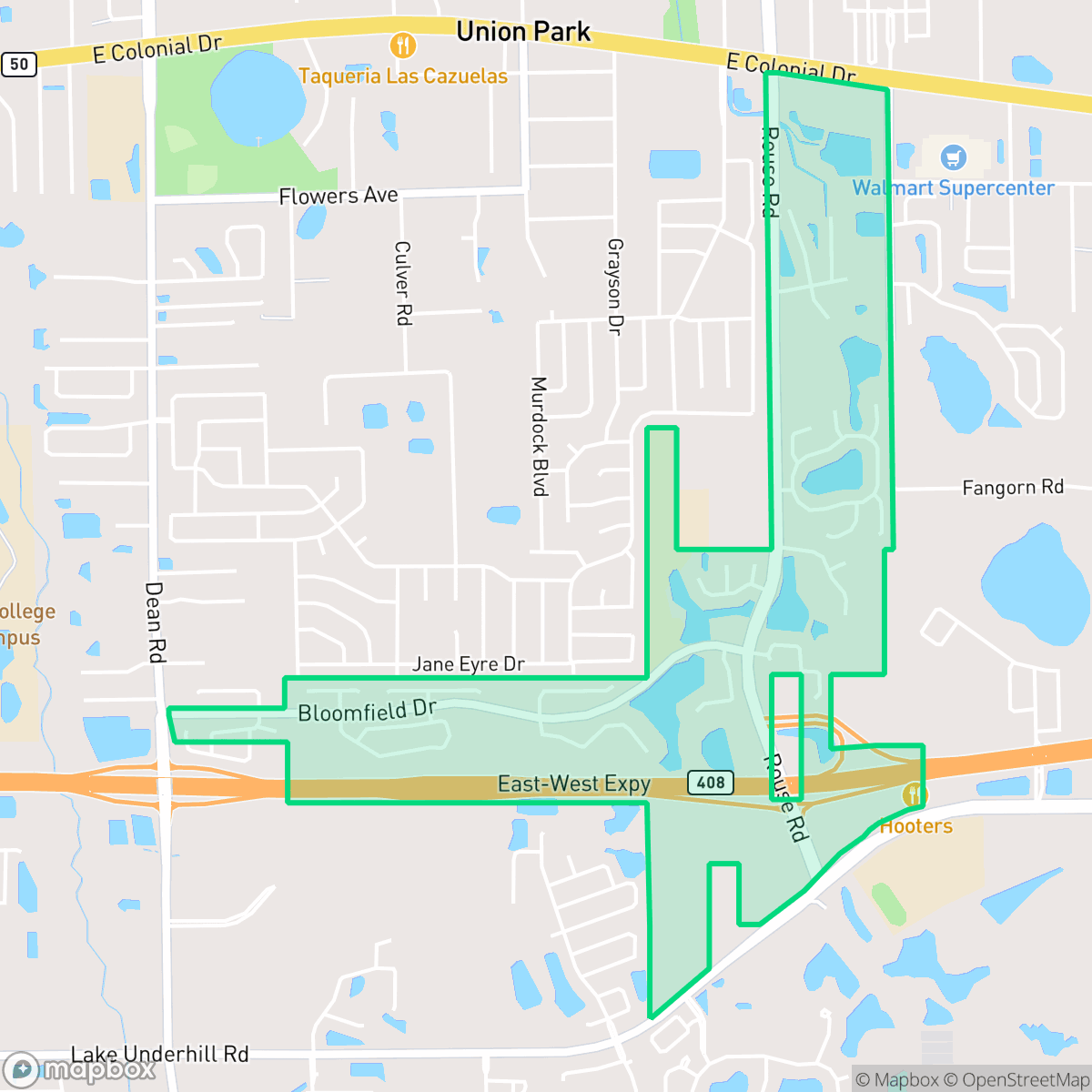 Map showing the location of High Point, Alafaya, FL