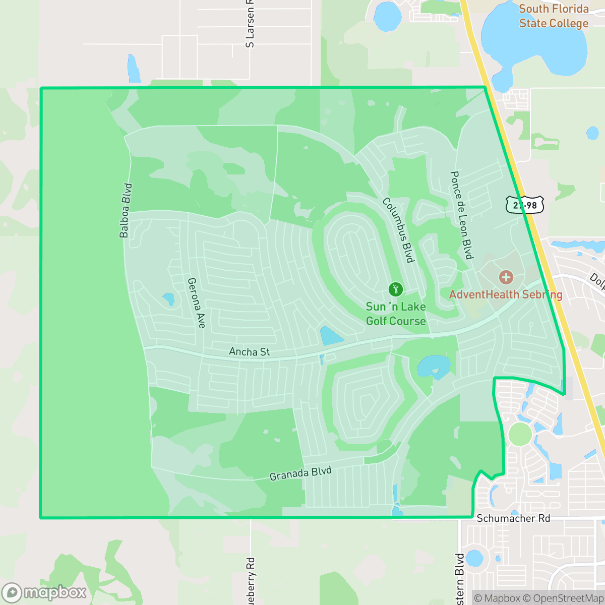Map showing the location of Sun 'n Lake of Sebring, Avon Park, FL