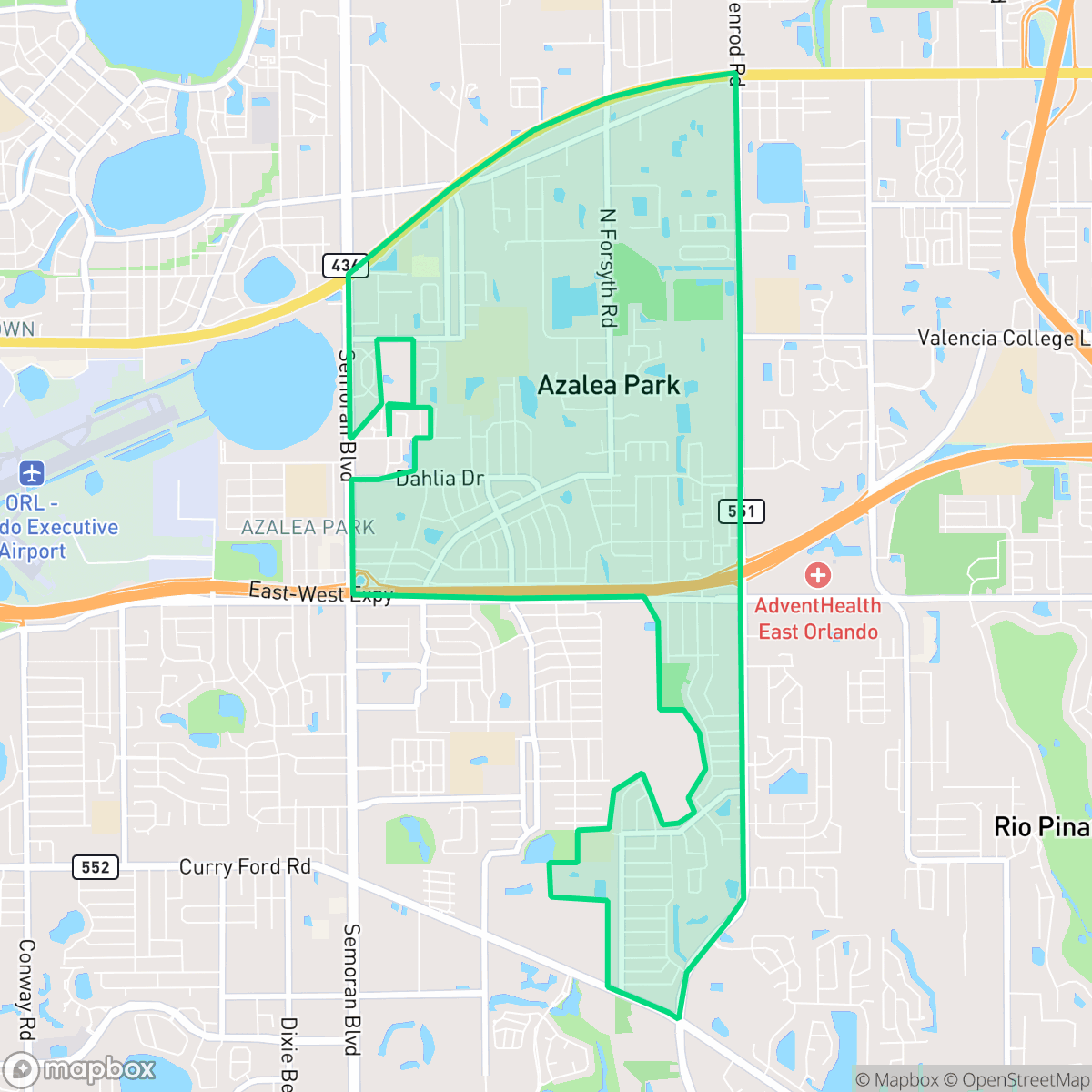 Map showing the location of Azalea Park, FL — coverage area