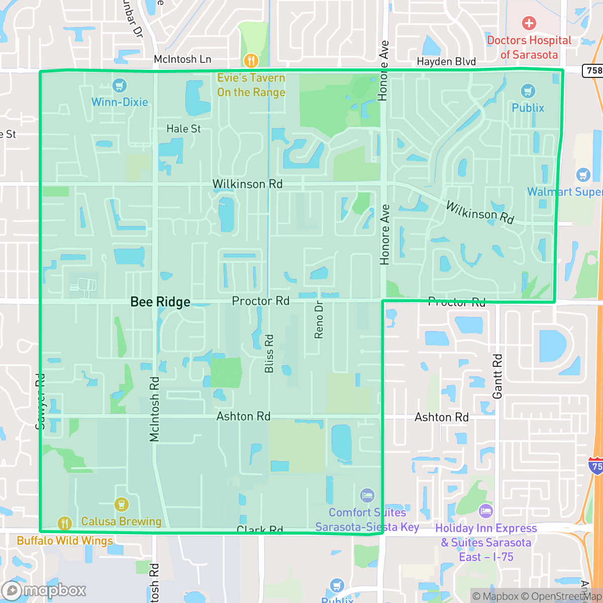 Map showing the location of Bee Ridge, FL — coverage area