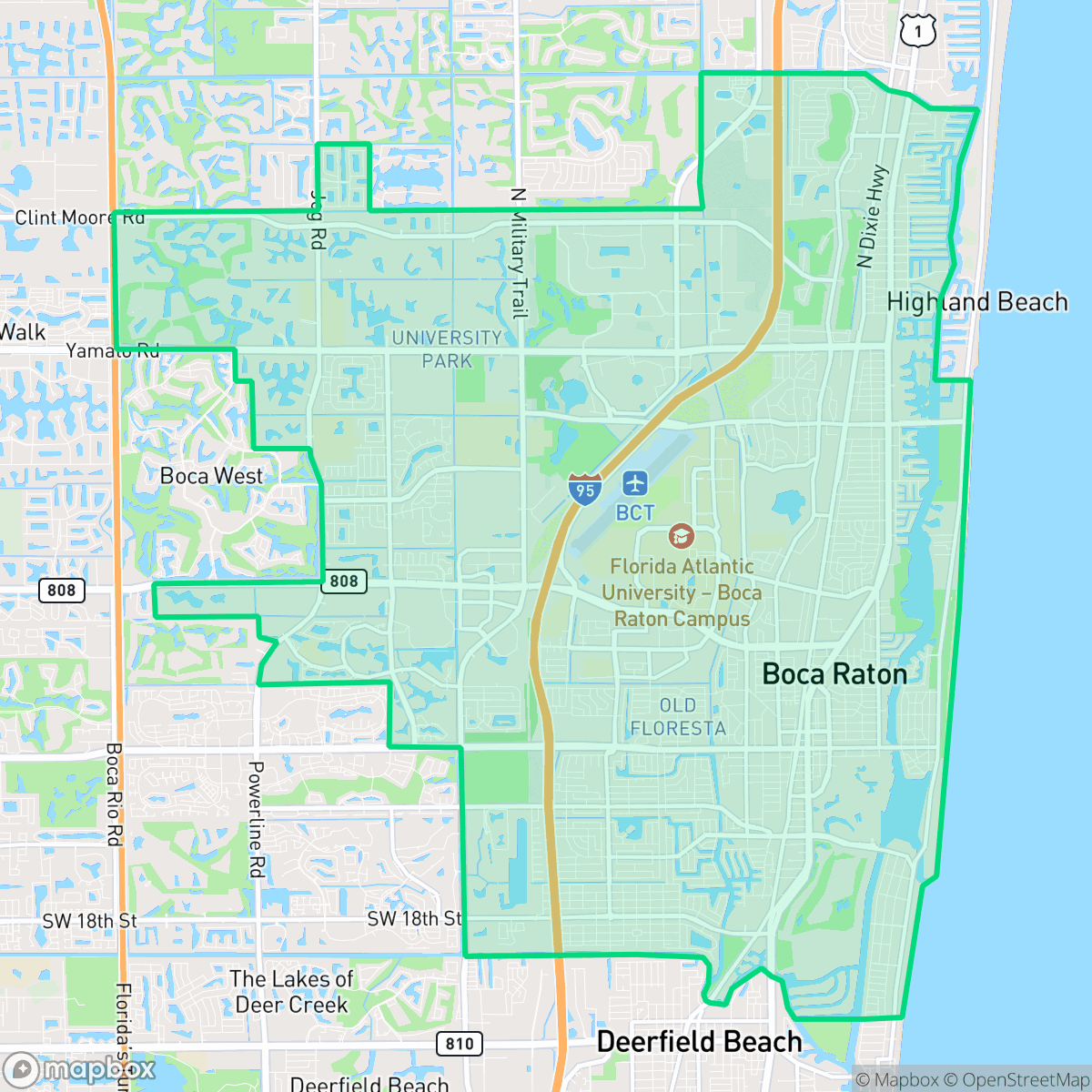 Map showing the location of Boca Raton, FL — coverage area