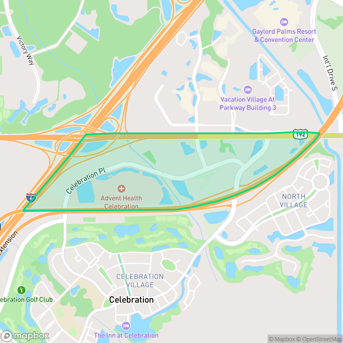Map showing the location of Celebration Place, Celebration, FL