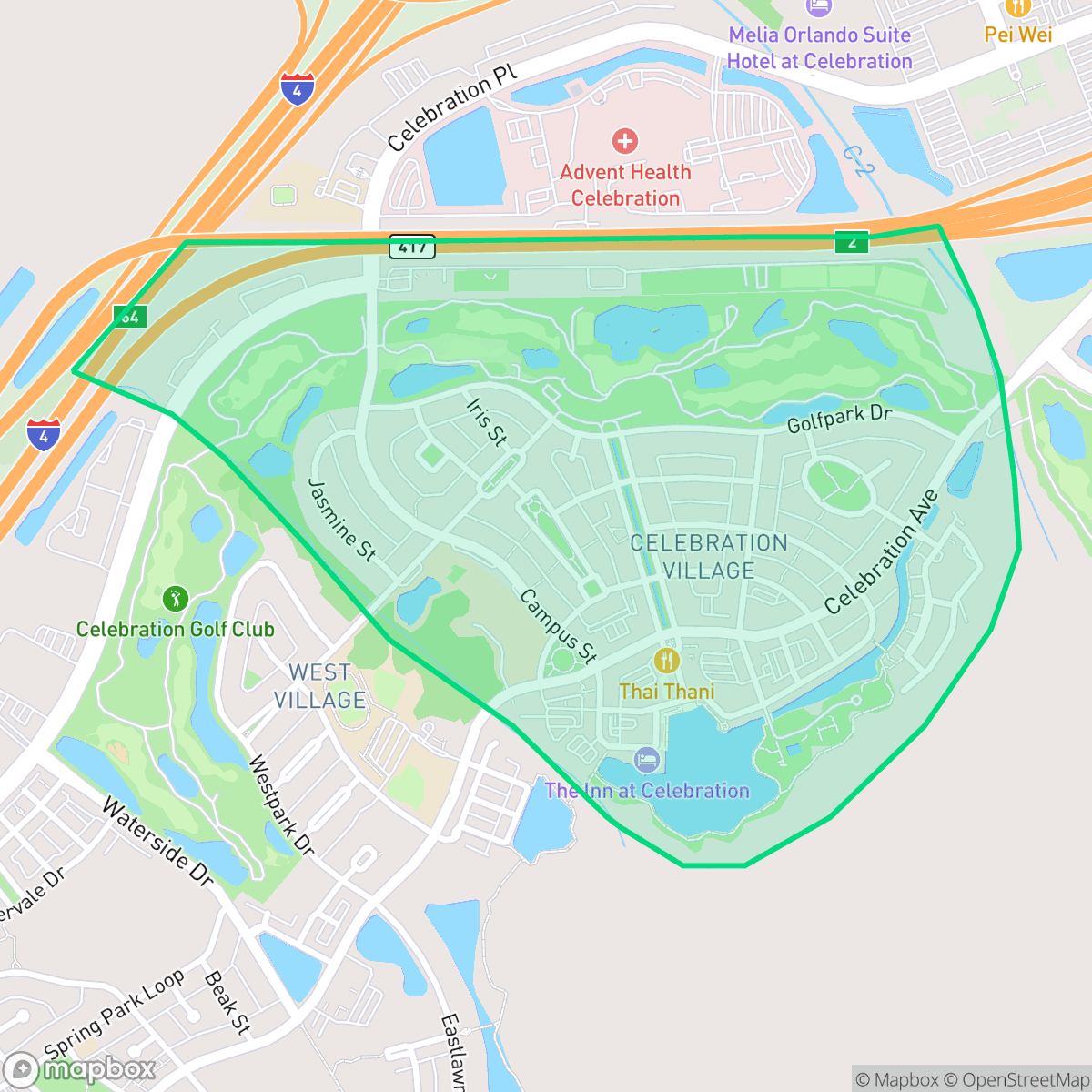 Map showing the location of Celebration Village, Celebration, FL