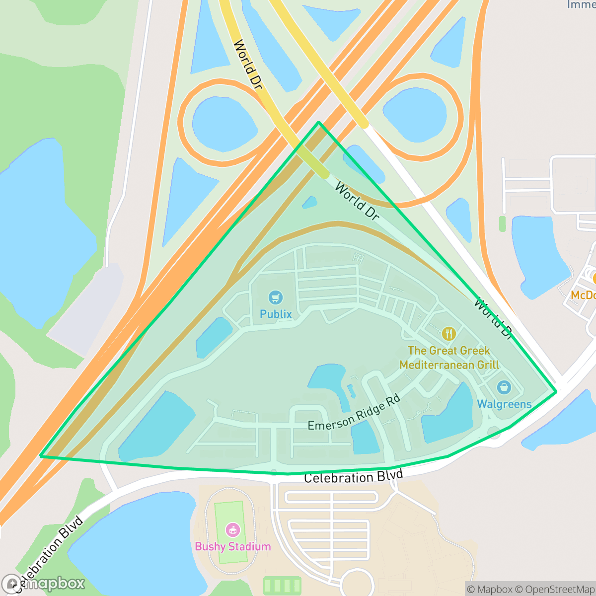 Map showing the location of Emerson at Celebration, Celebration, FL
