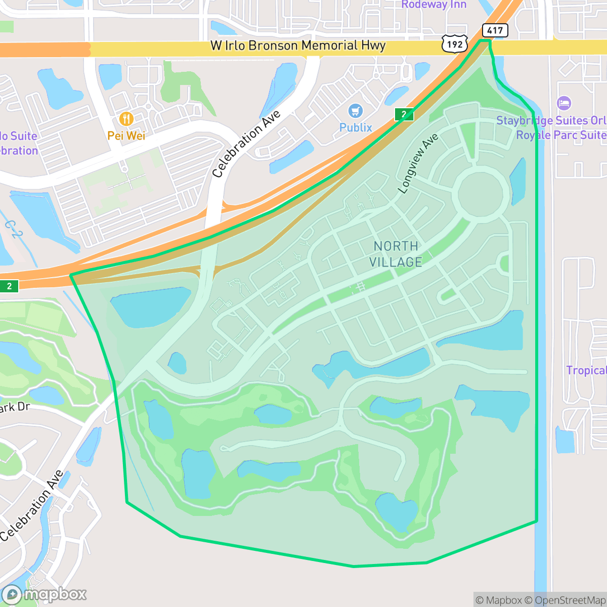 Map showing the location of North Village, Celebration, FL