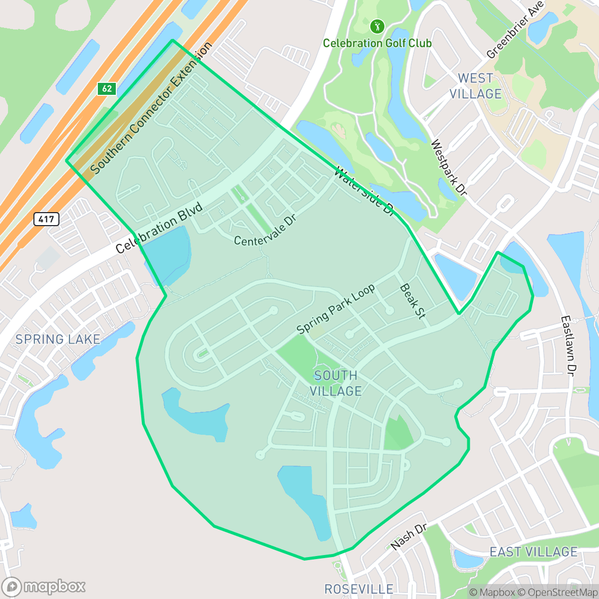 Map showing the location of South Village, Celebration, FL