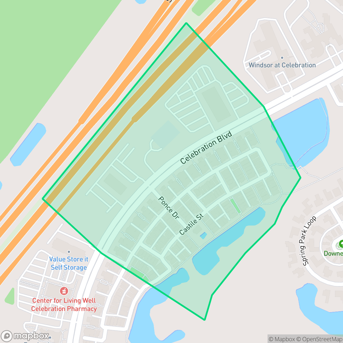 Map showing the location of Spring Lake, Celebration, FL