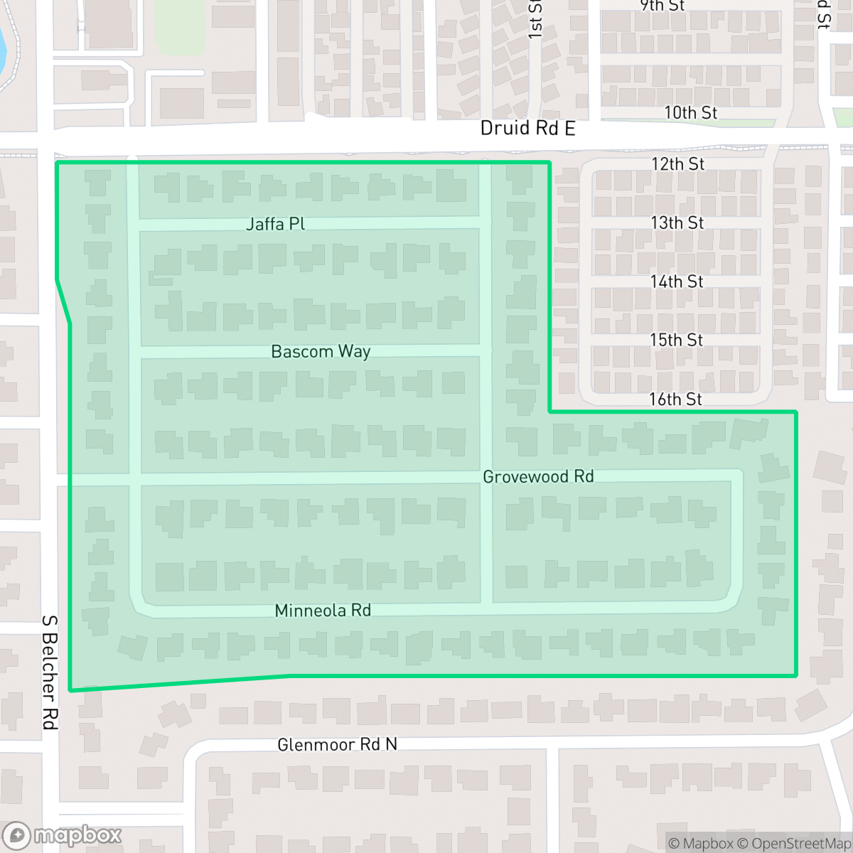 Map showing the location of Grovewood Homeowners Association, Clearwater, FL