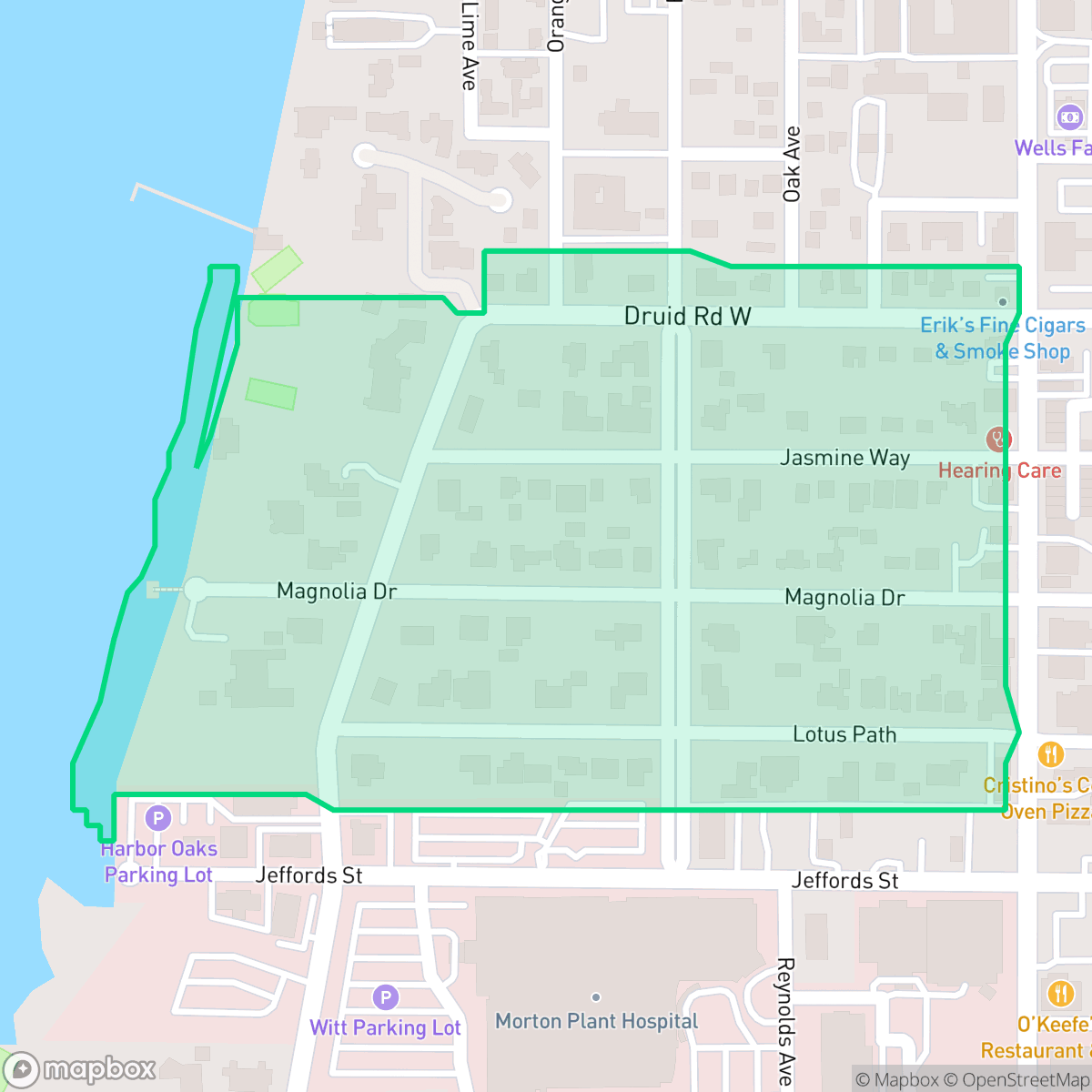 Map showing the location of Harbor Oaks Homeowners Association, Clearwater, FL
