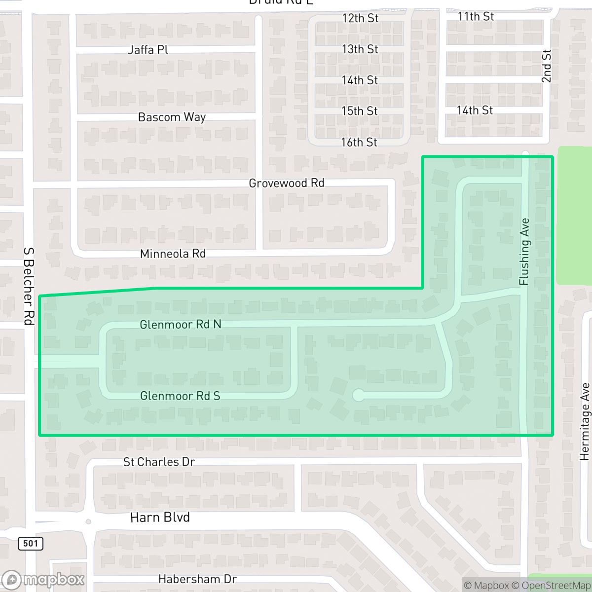Map showing the location of Morningside-Meadows Homeowners Association, Clearwater, FL