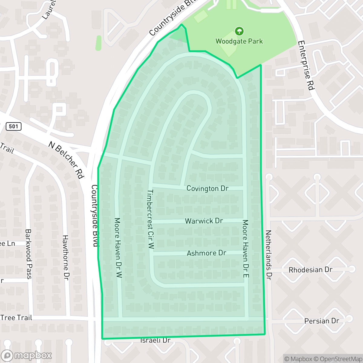 Map showing the location of Woodgate II Homeowners Association, Clearwater, FL