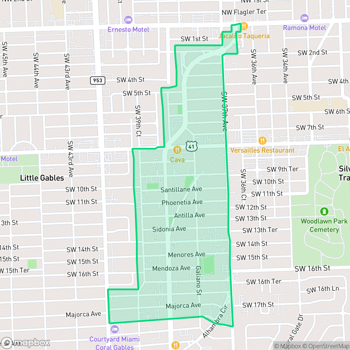 Map showing the location of North Ponce de Leon, Coral Gables, FL