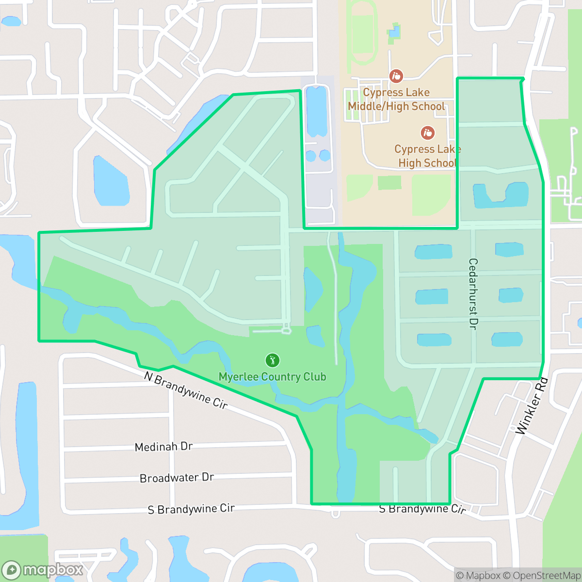 Map showing the location of Myerlee, Cypress Lake, FL