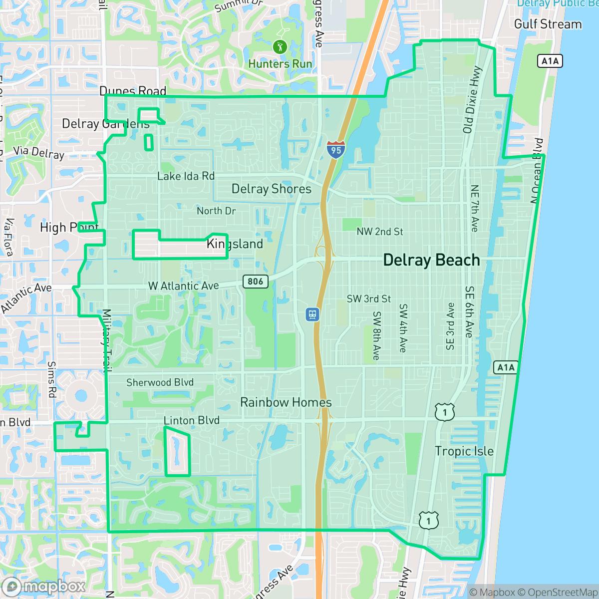 Map showing the location of Delray Beach, FL — coverage area