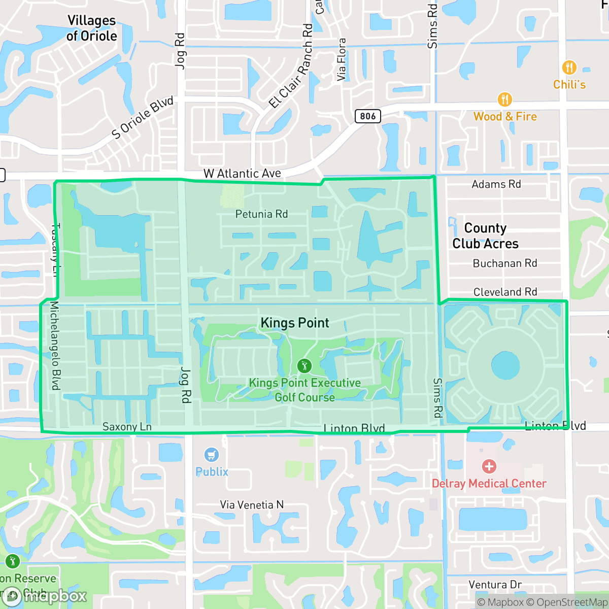 Map showing the location of Kings Point, Delray Beach, FL