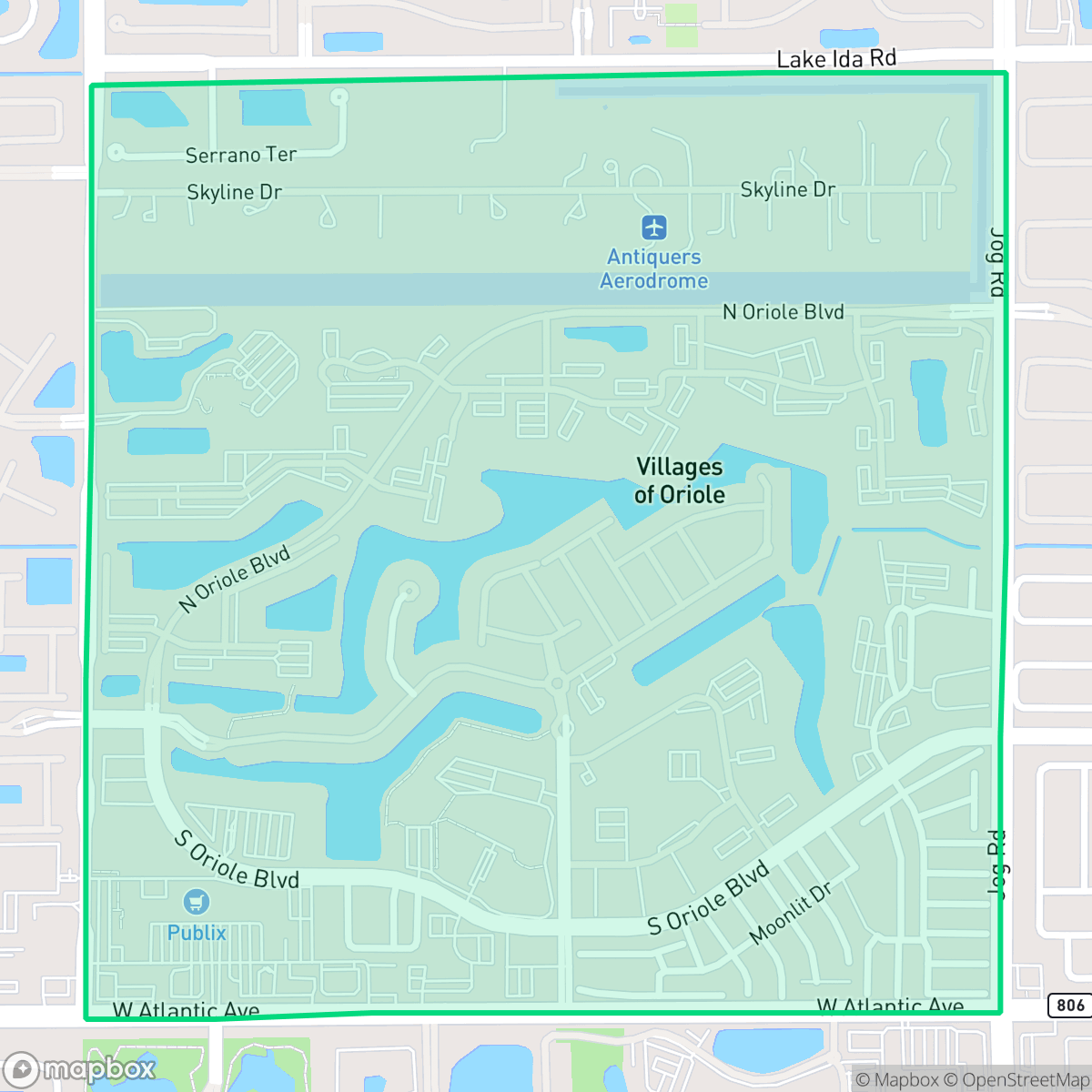 Map showing the location of Villages of Oriole, Delray Beach, FL