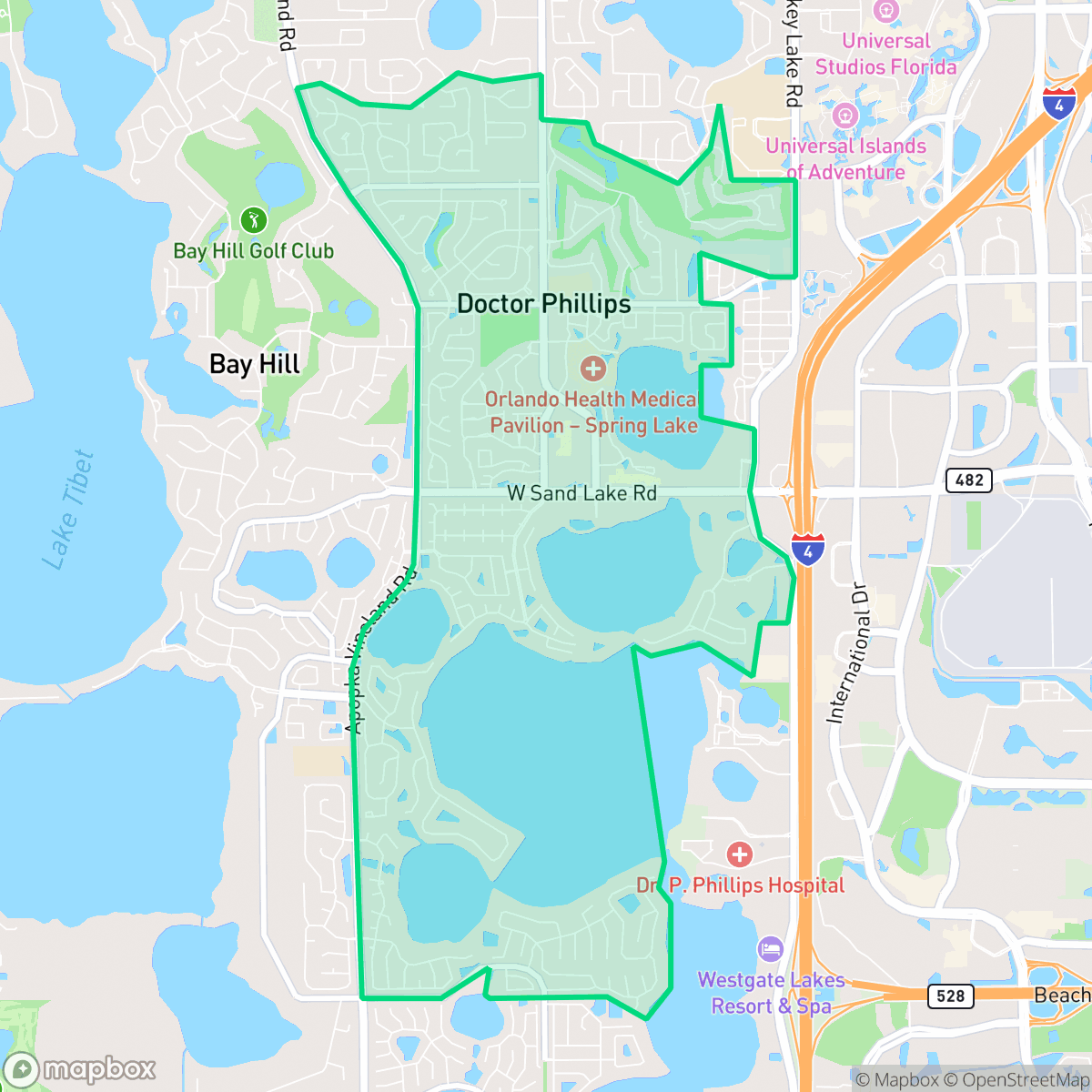Map showing the location of Doctor Phillips, FL — coverage area