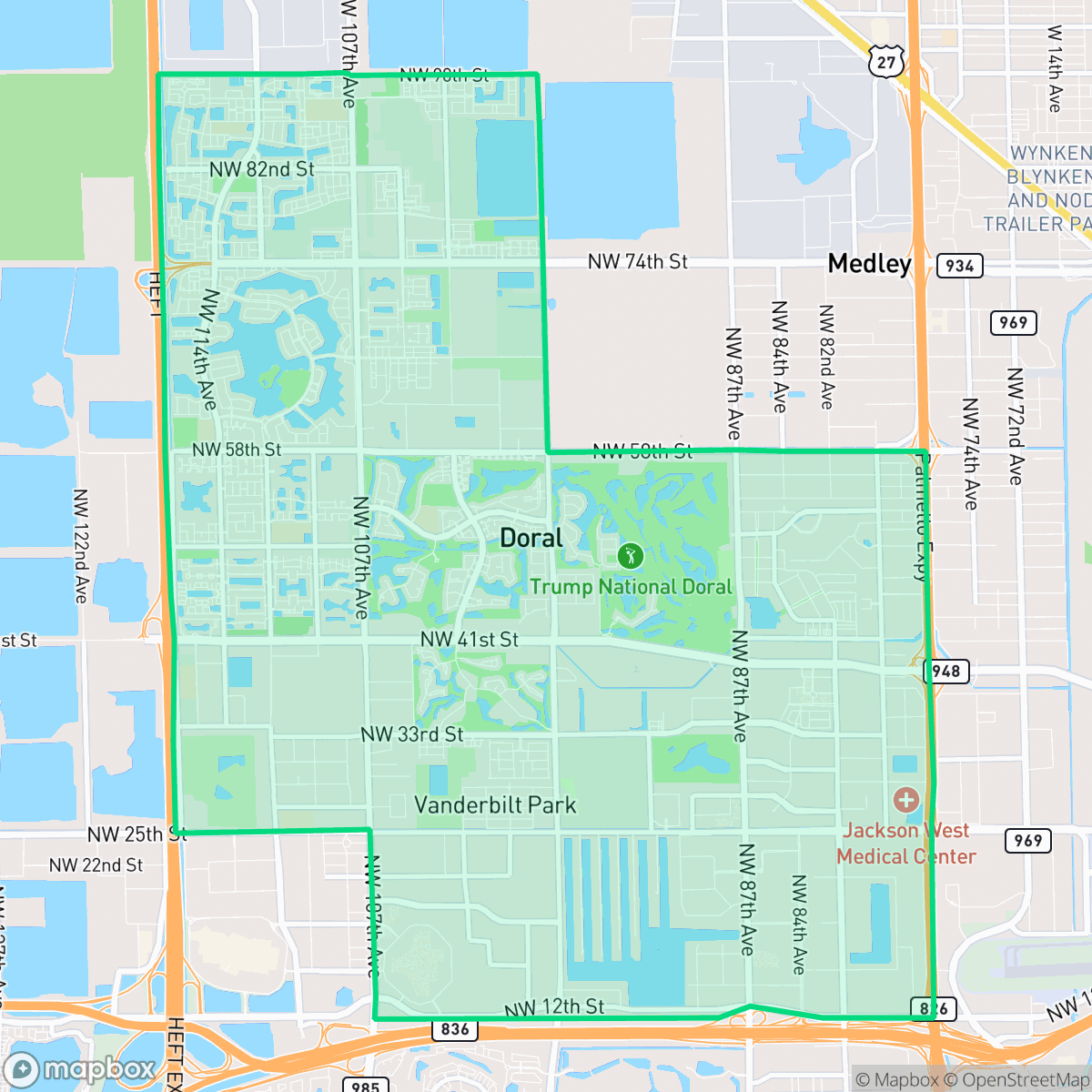 Map showing the location of Doral, FL — coverage area
