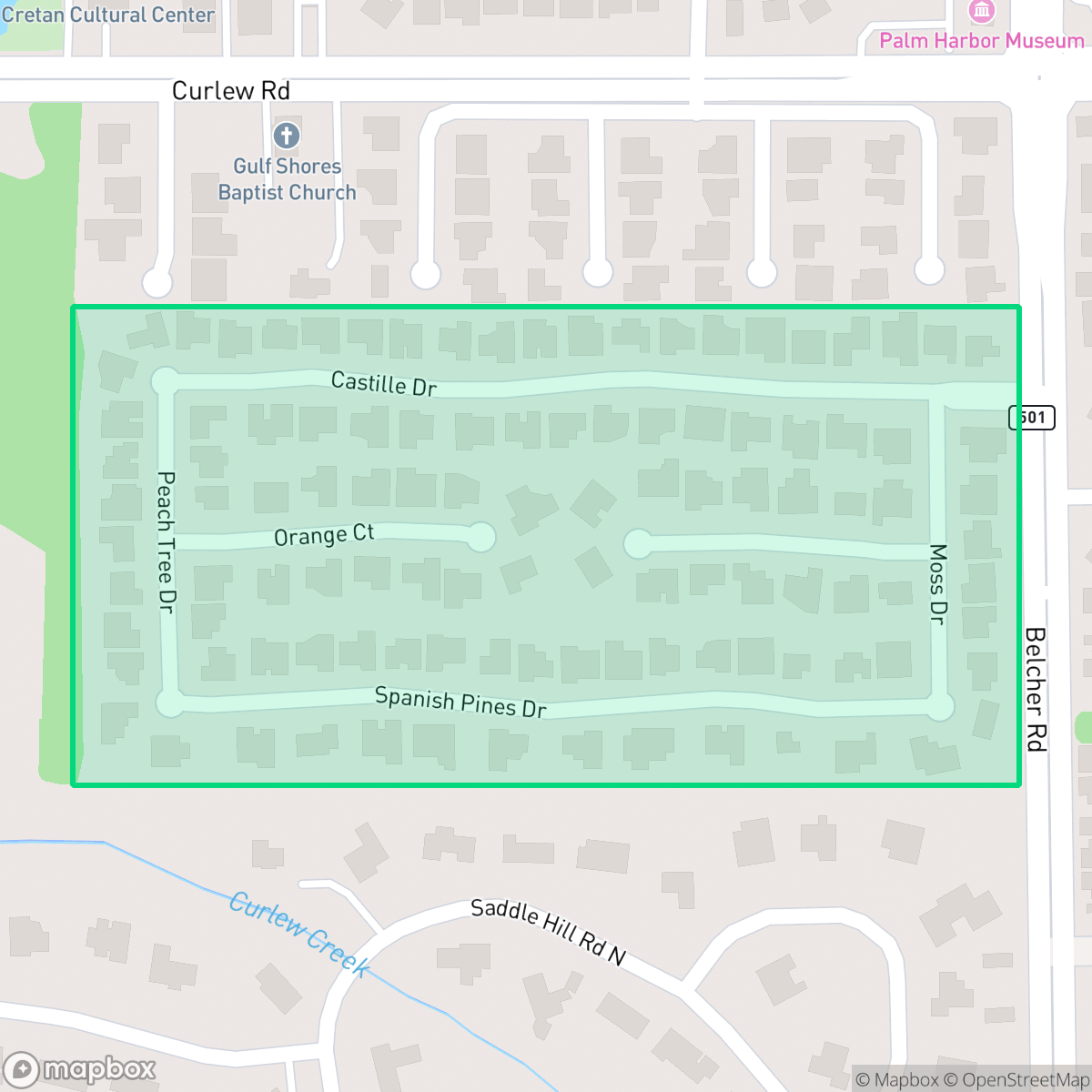 Map showing the location of Spanish Pines, Dunedin, FL