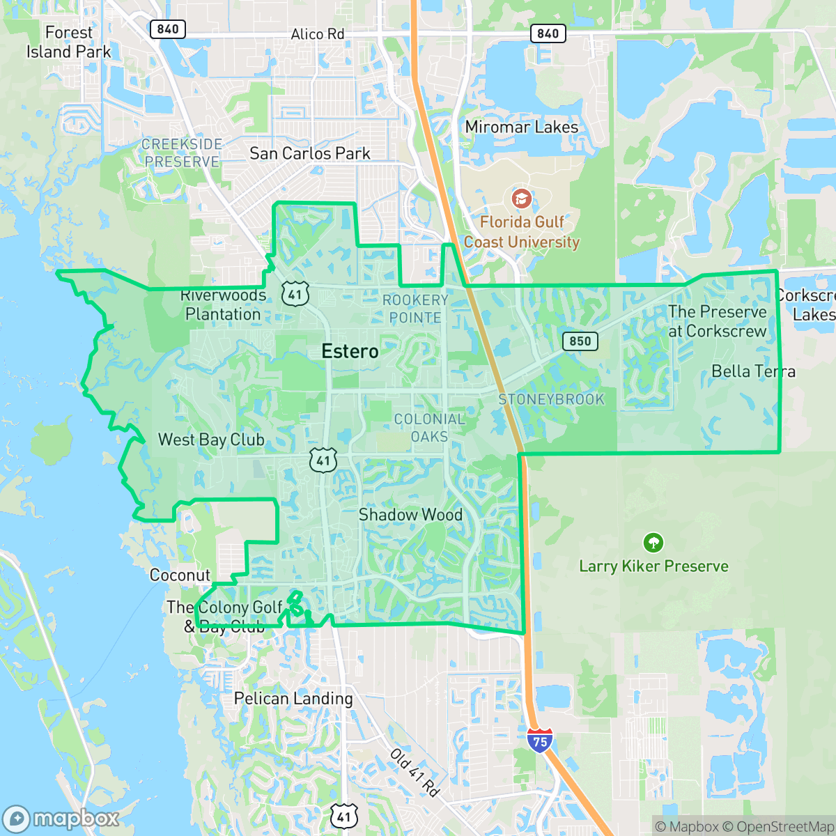 Map showing the location of Estero, FL — coverage area