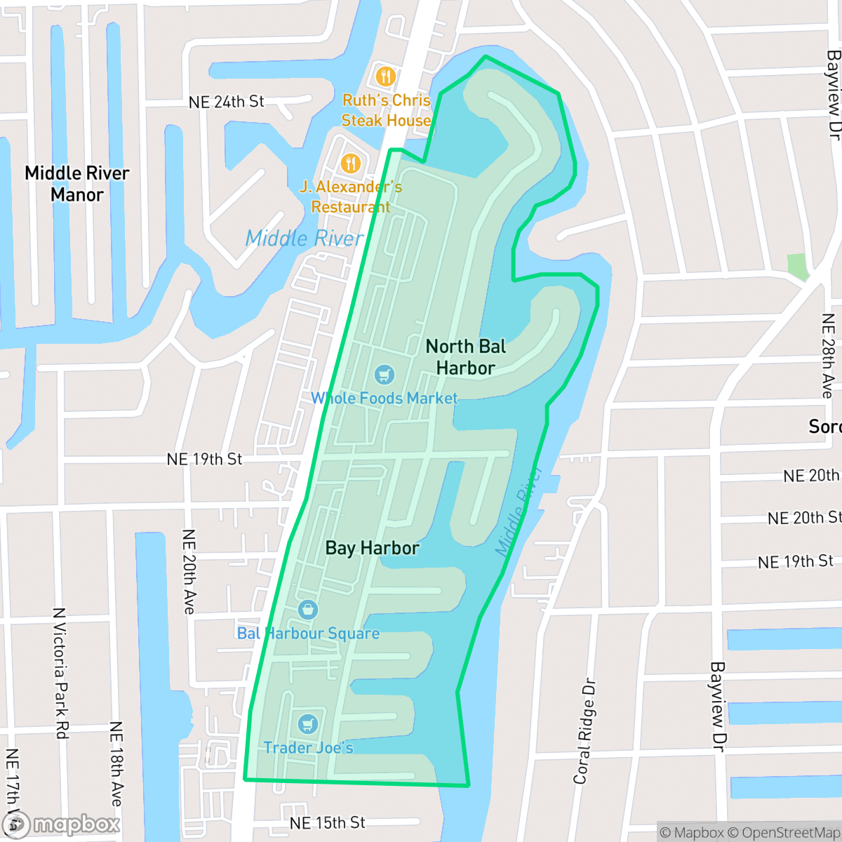 Map showing the location of Bal Harbour, Fort Lauderdale, FL