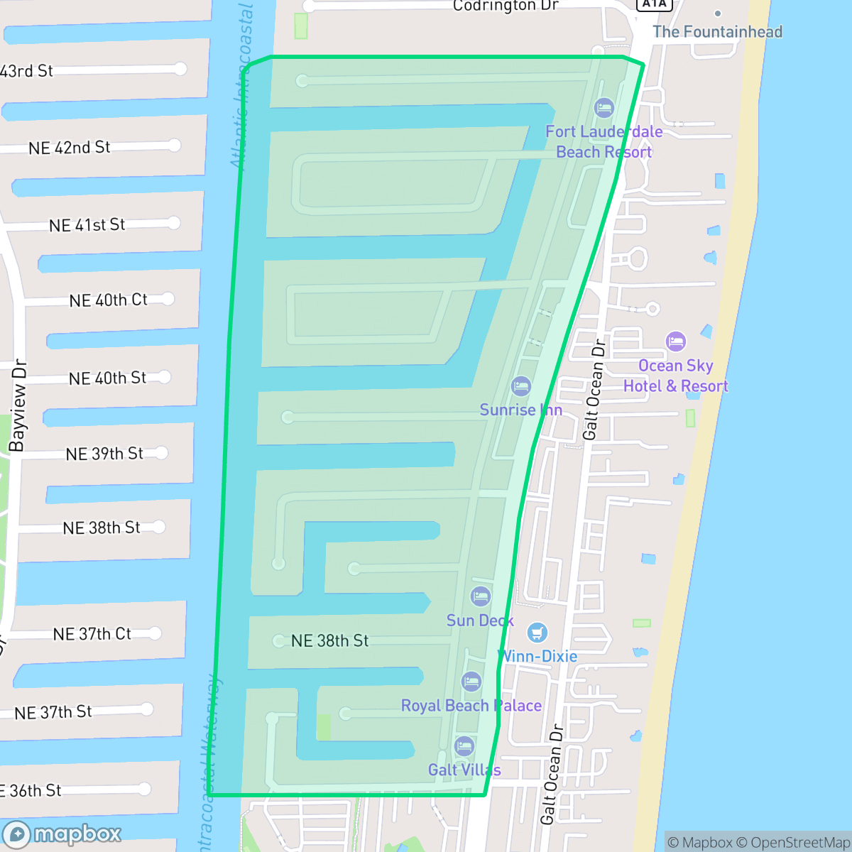 Map showing the location of Bermuda Riviera, Fort Lauderdale, FL