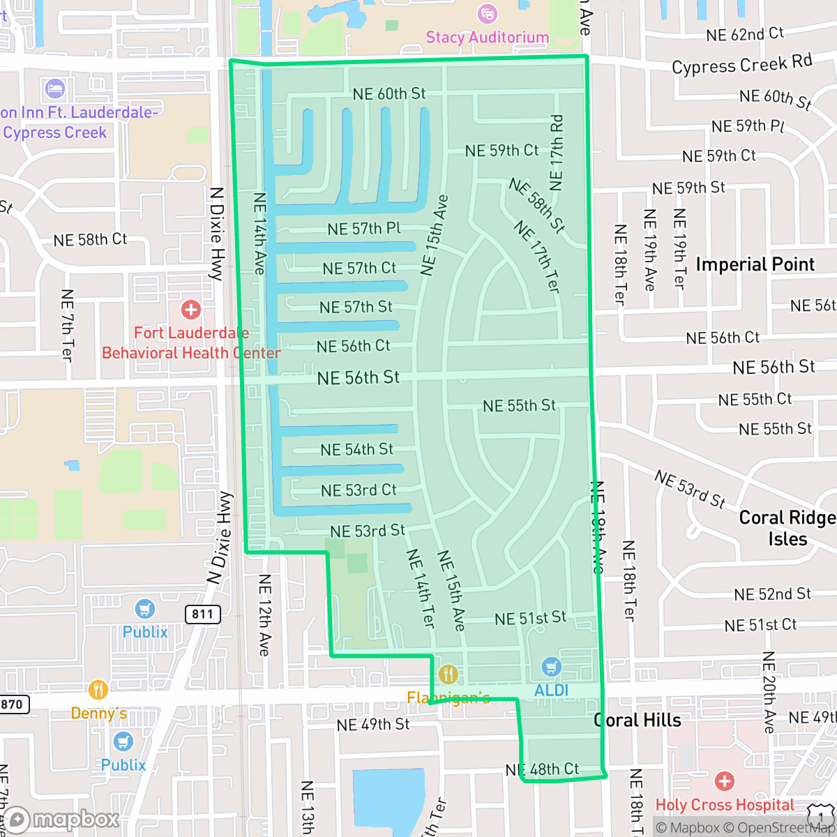 Map showing the location of Coral Ridge Isles, Fort Lauderdale, FL