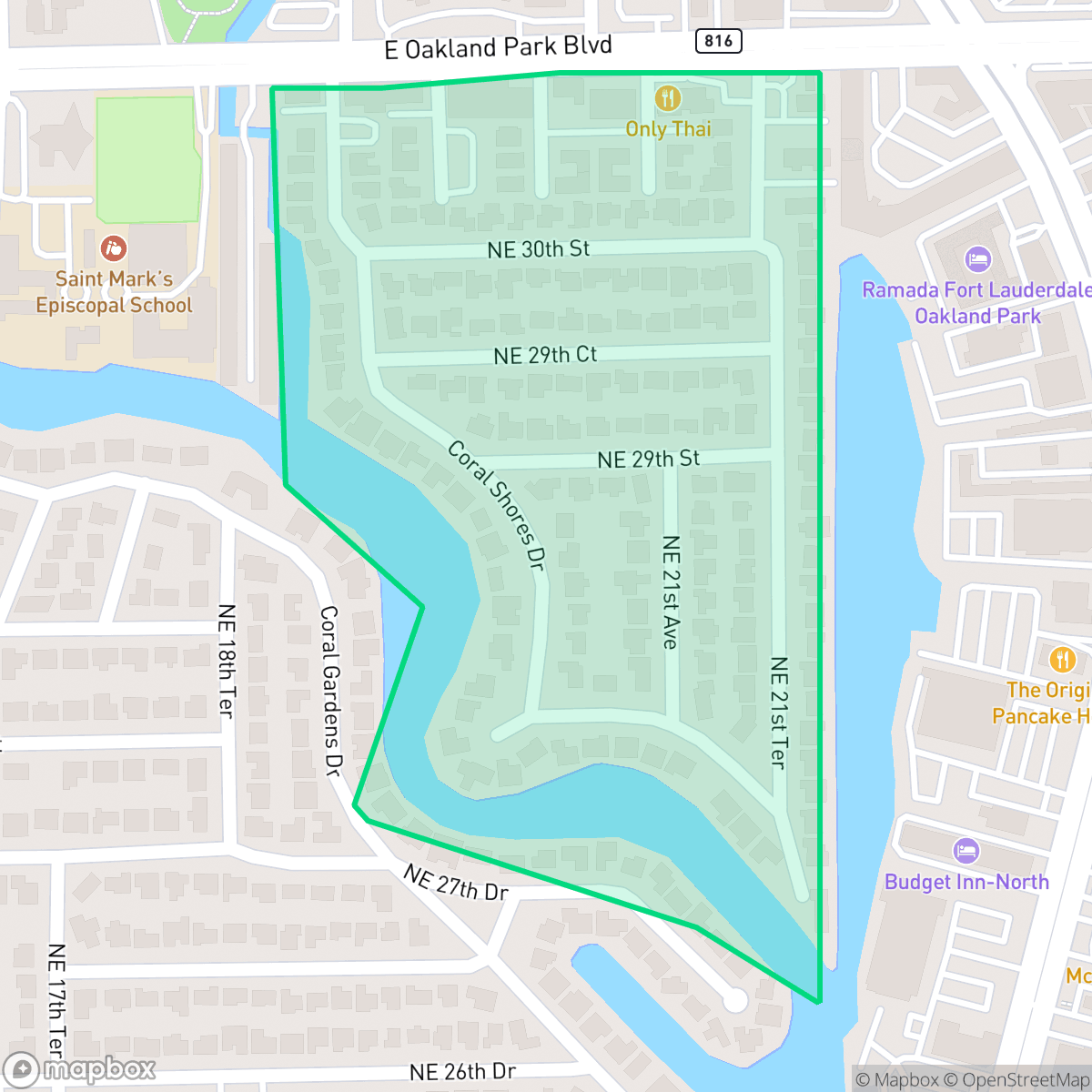Map showing the location of Coral Shores, Fort Lauderdale, FL