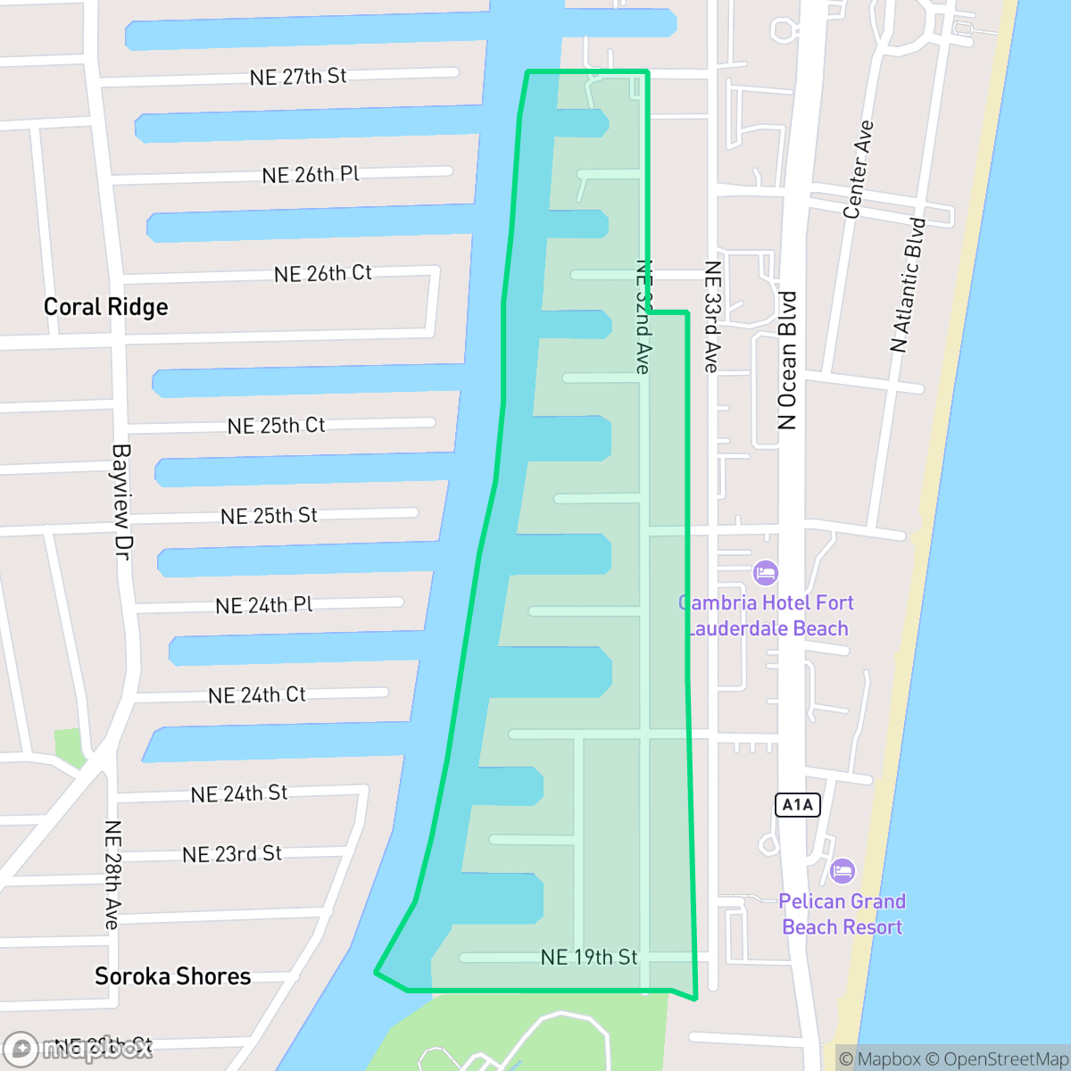 Map showing the location of Dolphin Isles, Fort Lauderdale, FL