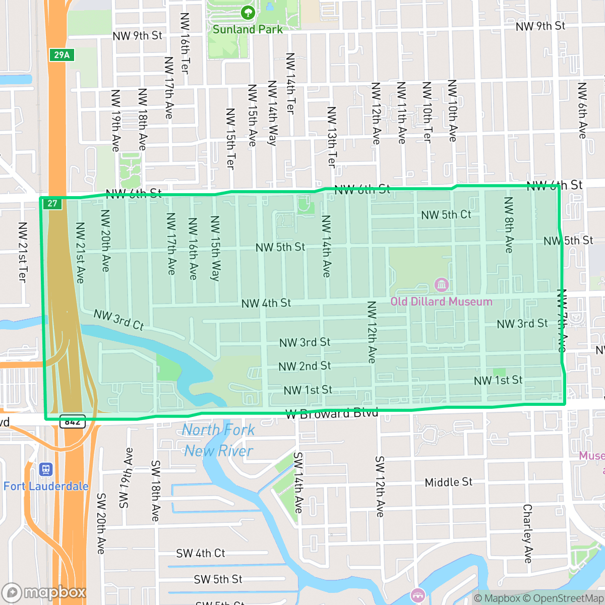 Map showing the location of Dorsey-Riverbend, Fort Lauderdale, FL