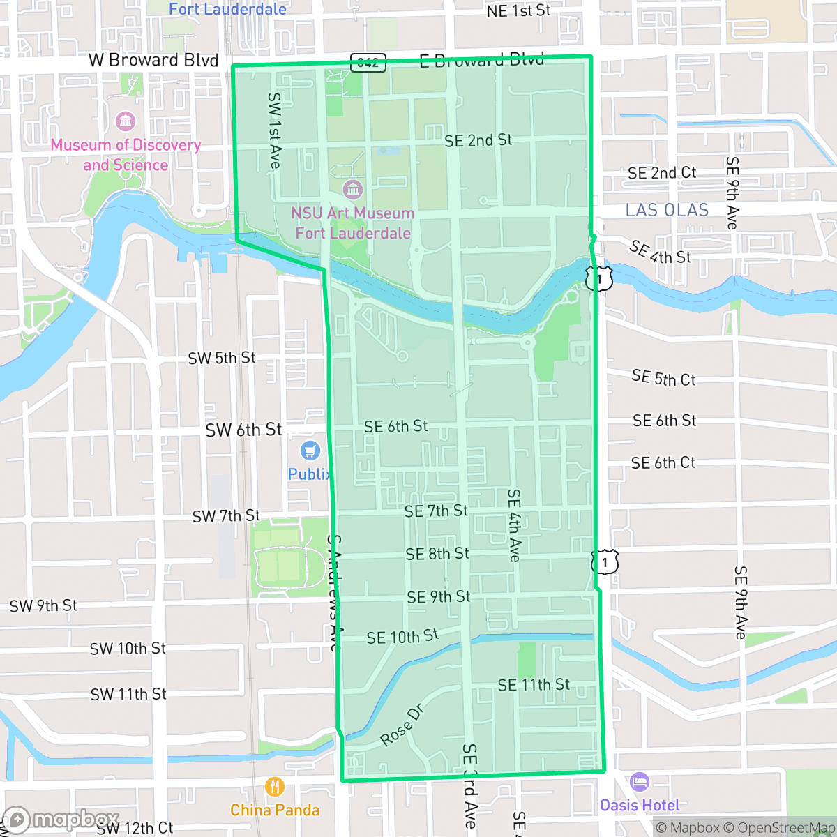 Map showing the location of Downtown, Fort Lauderdale, FL