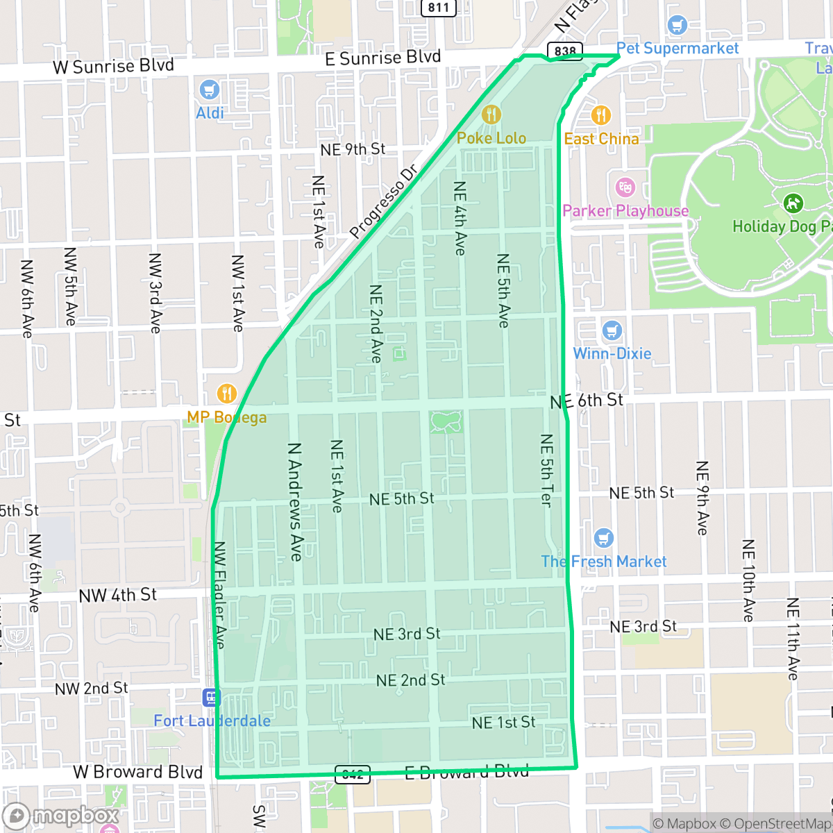 Map showing the location of Flagler Heights, Fort Lauderdale, FL