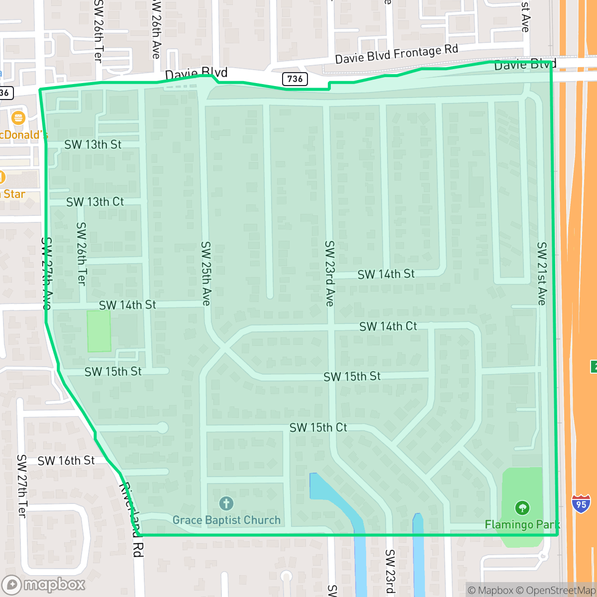 Map showing the location of Flamingo Park, Fort Lauderdale, FL