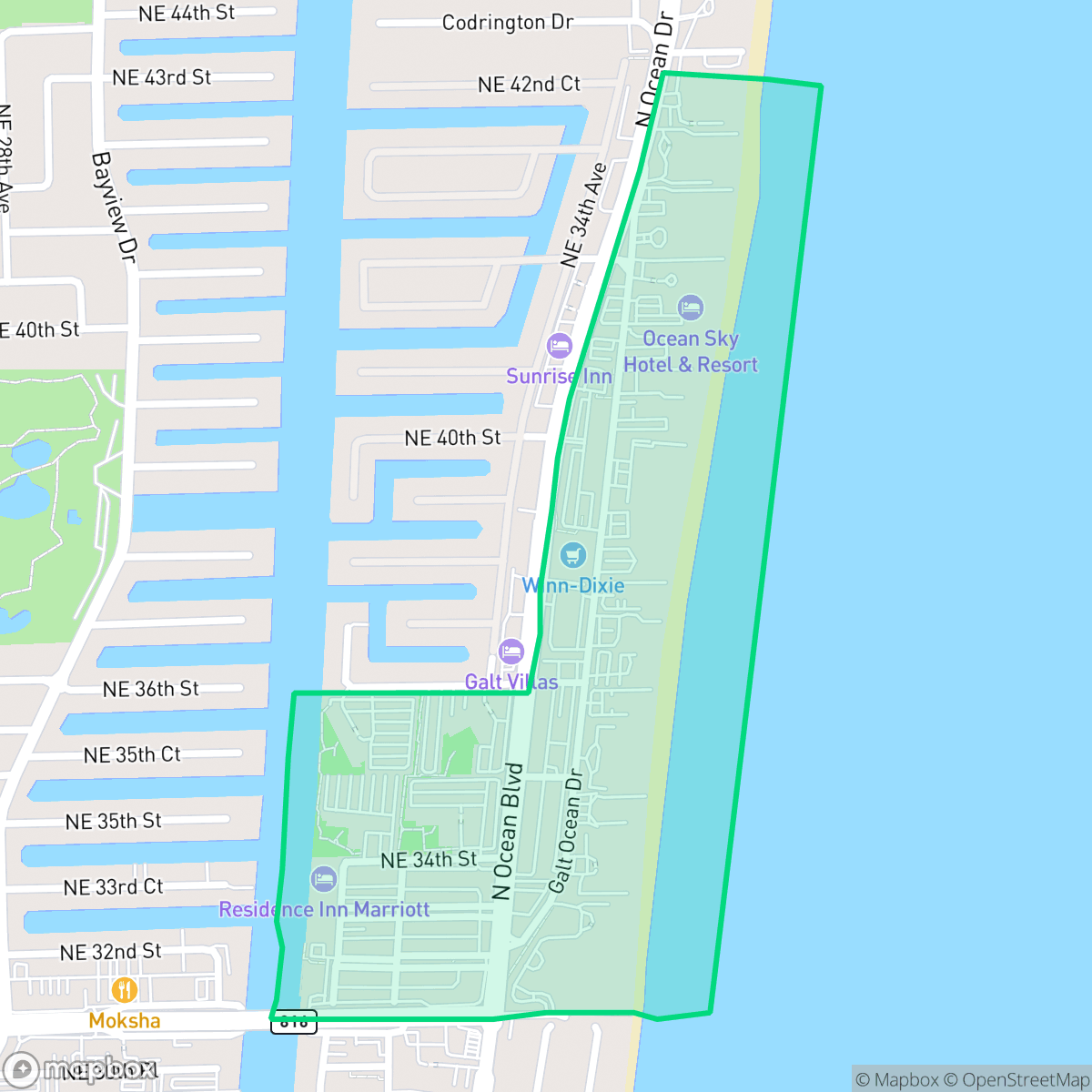 Map showing the location of Galt Mile, Fort Lauderdale, FL