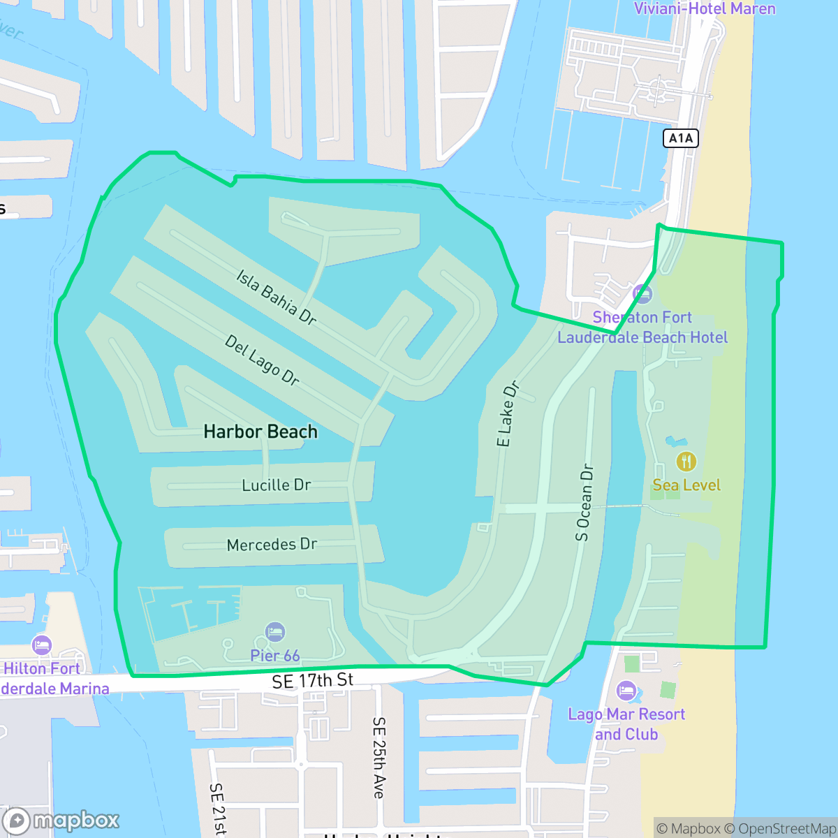Map showing the location of Harbor Beach, Fort Lauderdale, FL